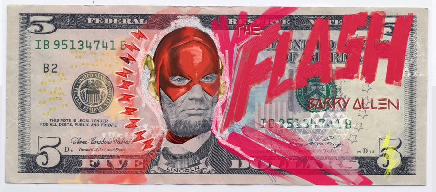 Flash 5 Dolar Pop Art Panoramik Kanvas Tablo