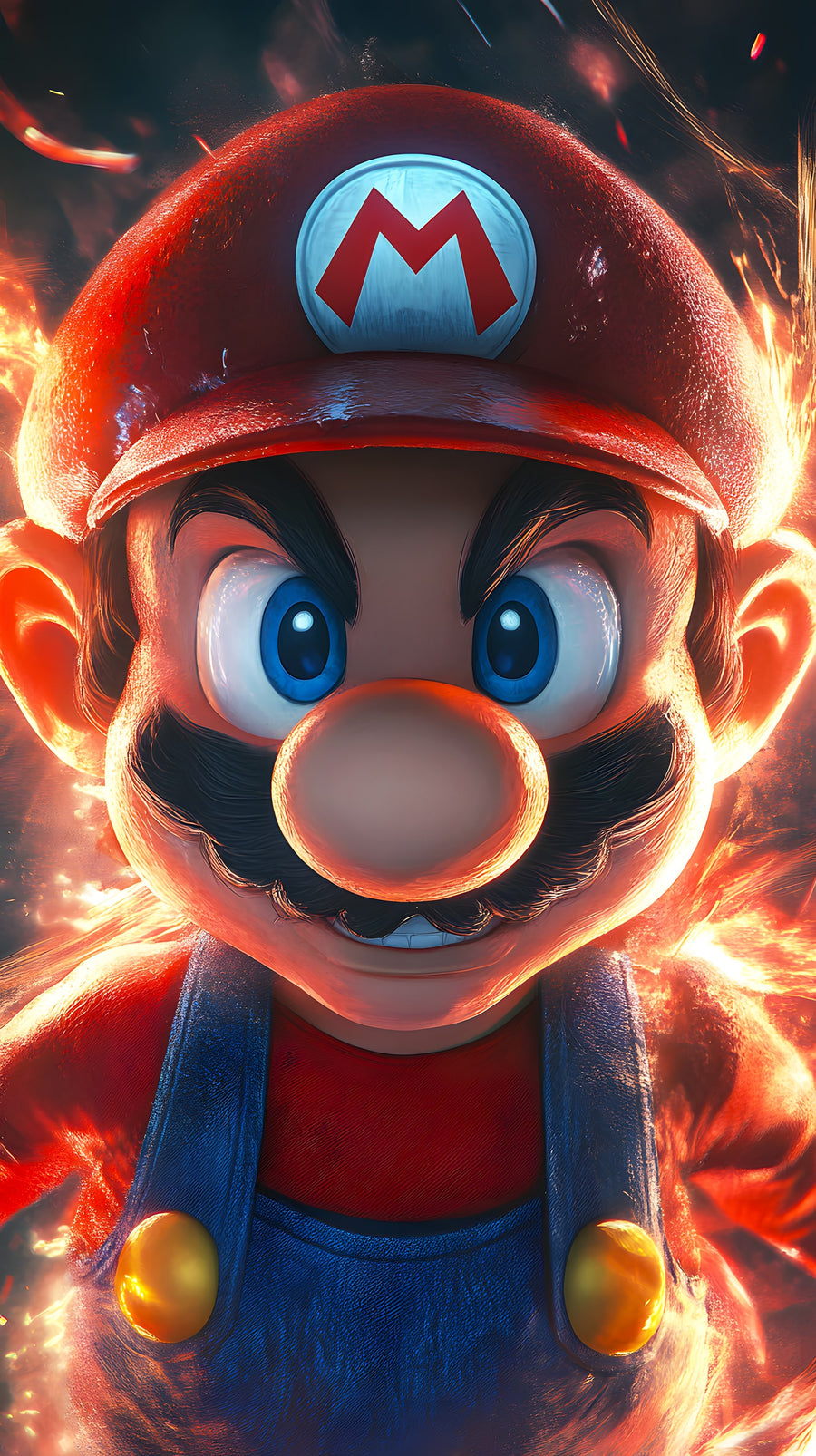 Süper Mario Ateşli Portre Dikey Kanvas Tablo