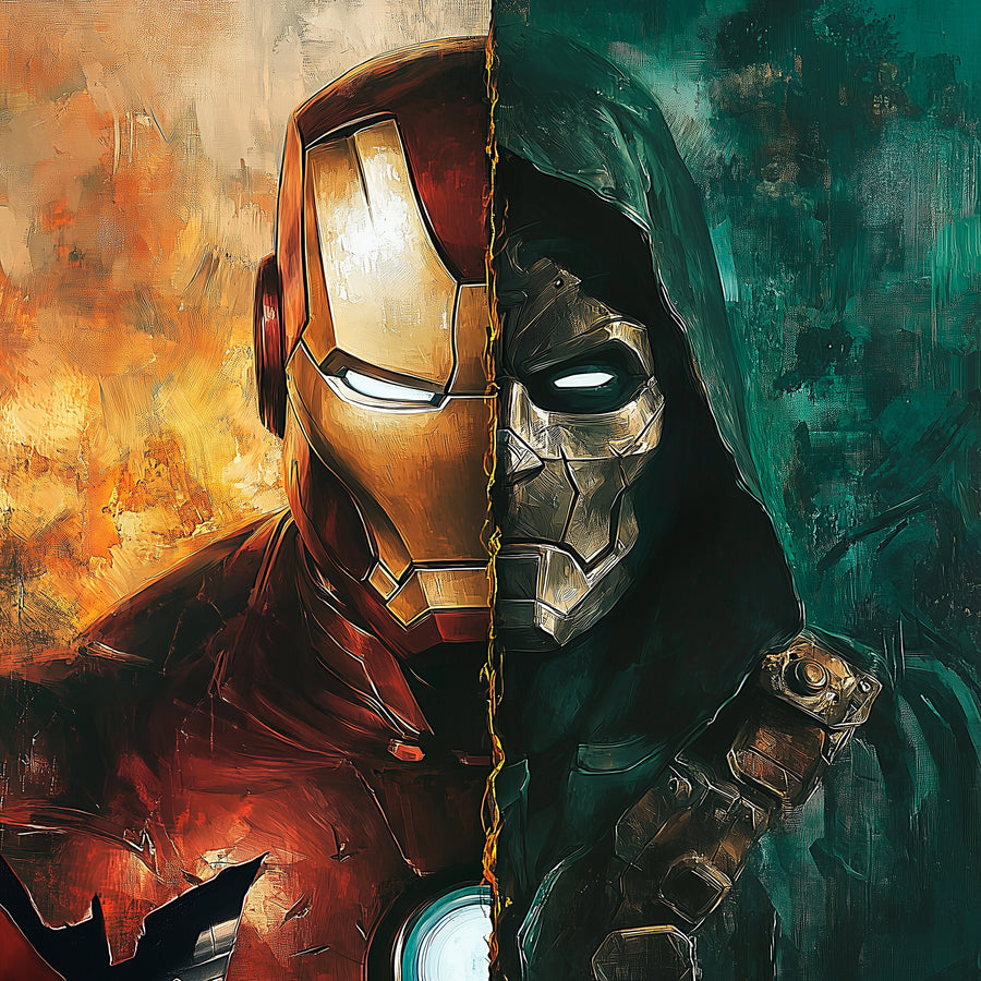 Iron Man ve Doctor Doom İkiz Portre Kare Kanvas Tablo