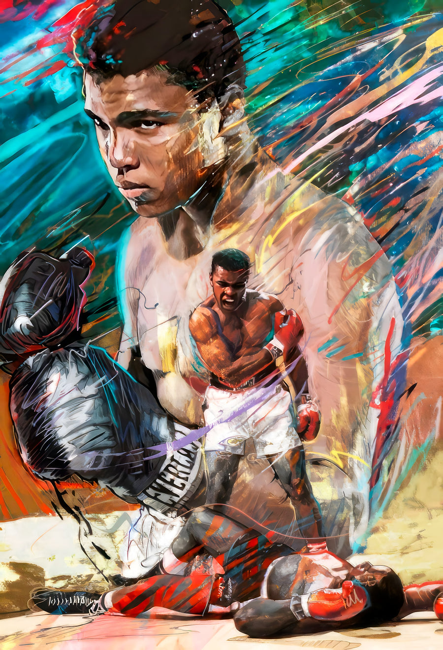Muhammad Ali Boks Pop Art Dikey Kanvas Tablo