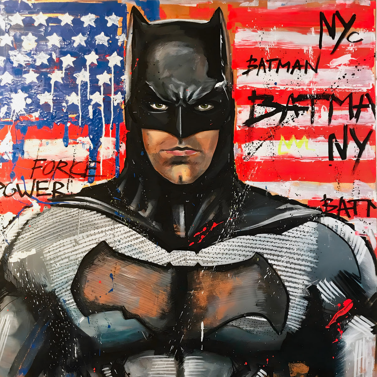Amerikan Bayraklı Batman Pop Art Kare Kanvas Tablo