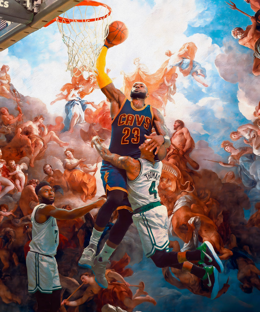Rönesans Tablosunda LeBron James Smaç Dikey Kanvas Tablo