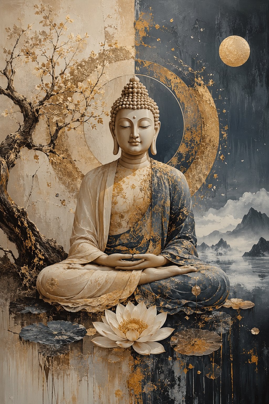 Meditasyon Yapan Buda Zen Spiritüel Kanvas Tablo