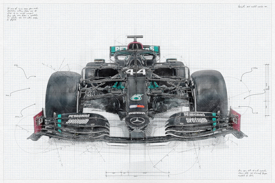 Mercedes F1 Teknik Çizim No.2 Yatay Kanvas Tablo