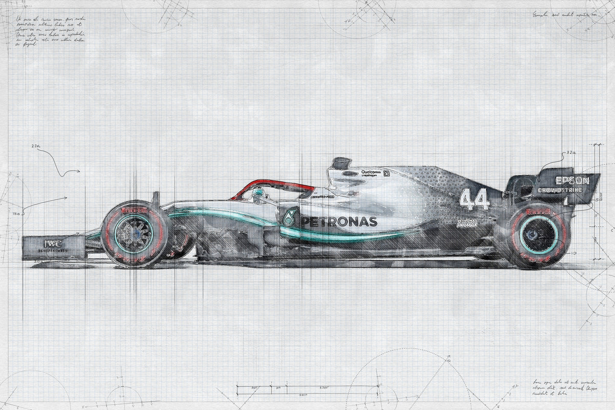 Mercedes F1 Teknik Çizim No.3 Yatay Kanvas Tablo