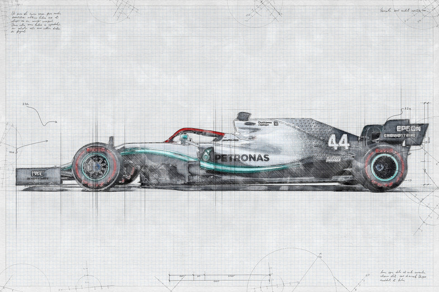 Mercedes F1 Teknik Çizim No.3 Yatay Kanvas Tablo