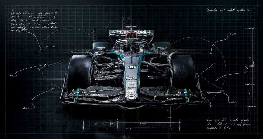 Mercedes F1 Gece Teknik Çizim No.1 Yatay Kanvas Tablo