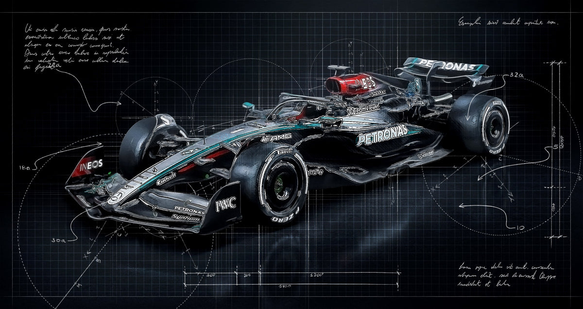 Mercedes F1 Gece Teknik Çizim No.2 Yatay Kanvas Tablo
