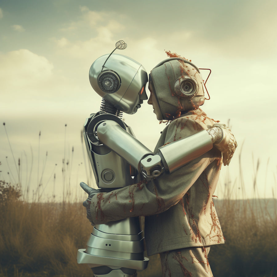 Romantik Robot Çift Bilim Kurgu Aşk Kare Kanvas Tablo