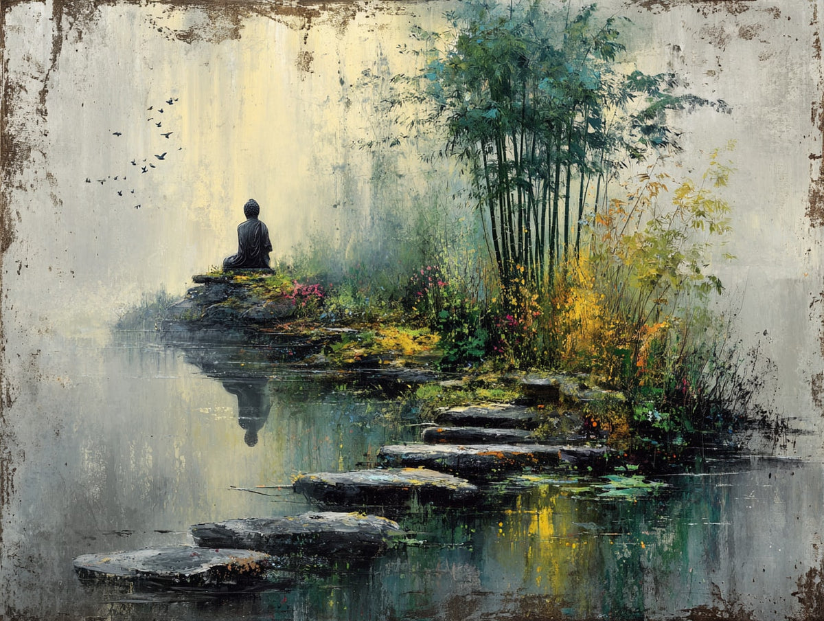 Göl Kıyısında Meditasyon Zen Yatay Kanvas Tablo