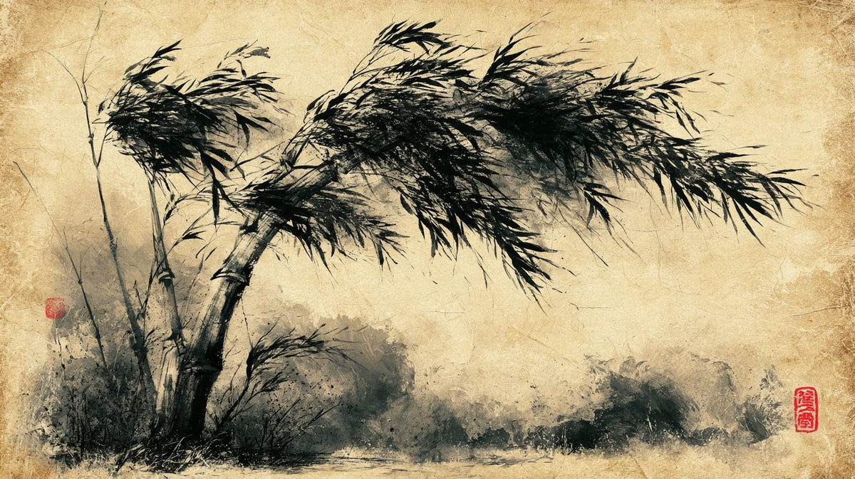 Bambu Dalı Sumi-e No.2 Yatay Kanvas Tablo