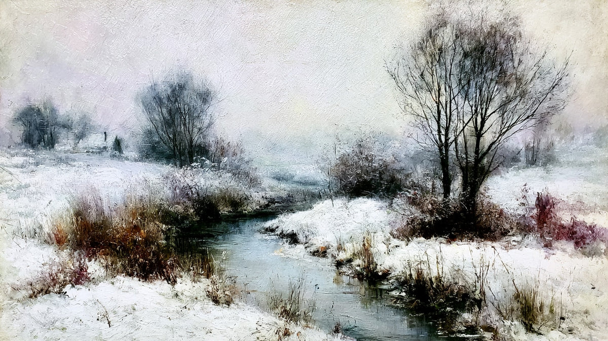 Karlı Dere Kenarı Tonalist No.1 Yatay Kanvas Tablo