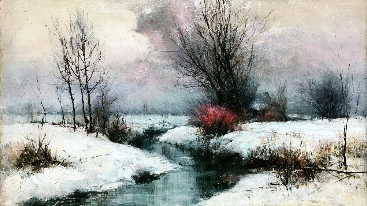 Karlı Dere Kenarı Tonalist No.2 Yatay Kanvas Tablo