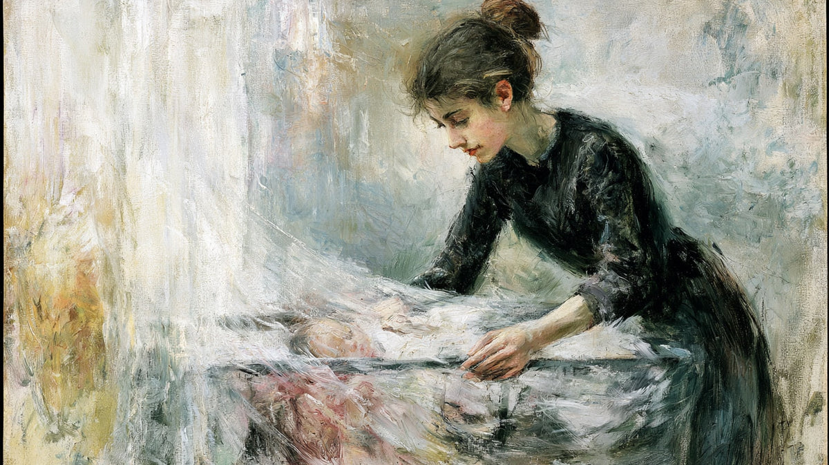 Beşiğe Eğilen Anne Empresyonist Yatay Kanvas Tablo