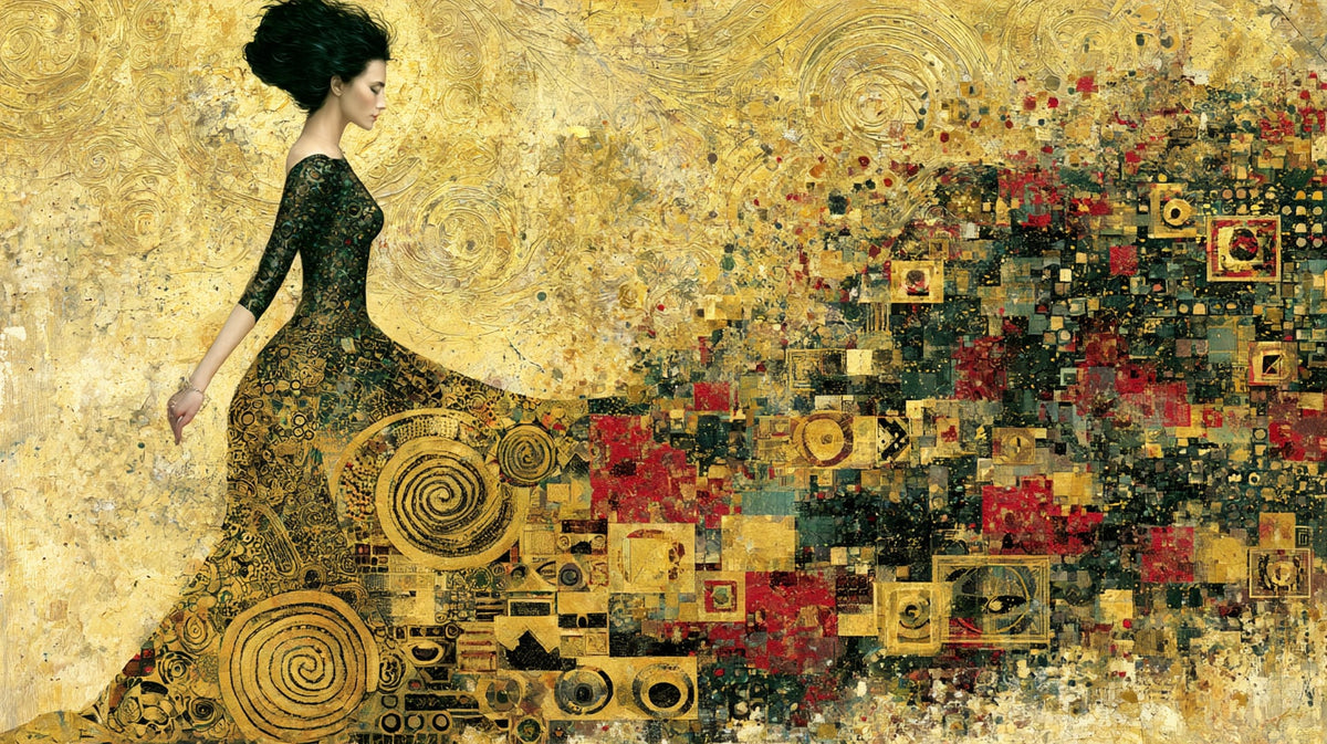 Klimt Tarzı Altın Mozaik Kadın Portresi No.2 Yatay Kanvas Tablo