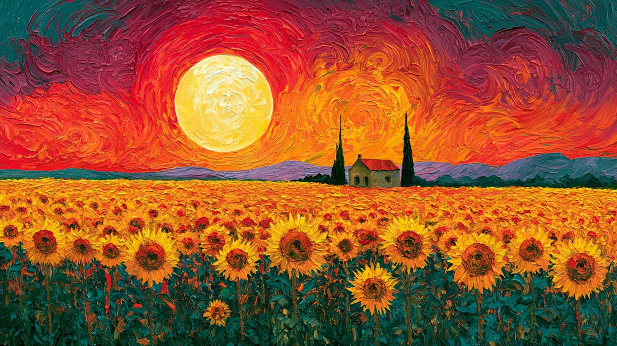 Van Gogh Tarzı Ayçiçeği Tarlası No.2 Yatay Kanvas Tablo