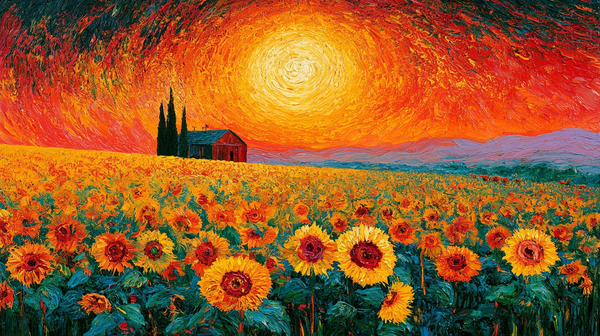 Van Gogh Tarzı Ayçiçeği Tarlası No.3 Yatay Kanvas Tablo