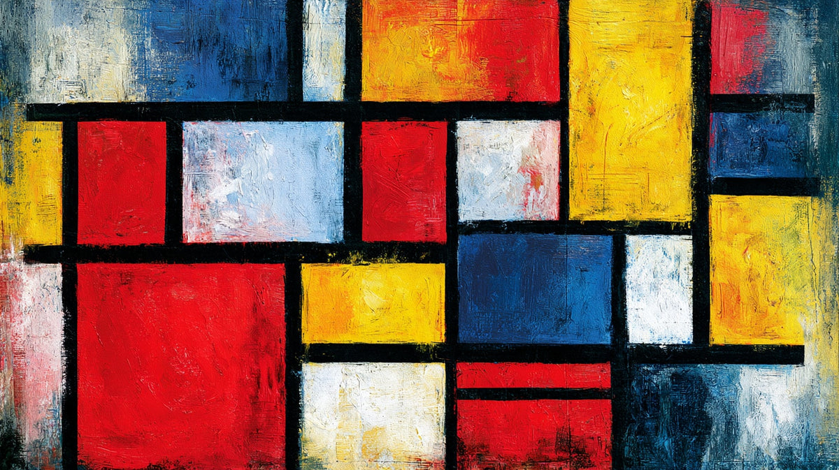 De Stijl Kırmızı Mavi Sarı Kompozisyon Yatay Kanvas Tablo