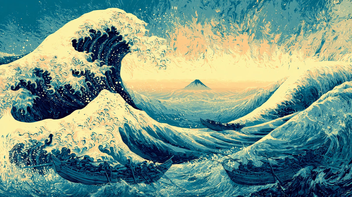 Büyük Dalga ve Fuji Ukiyo-e Yatay Kanvas Tablo