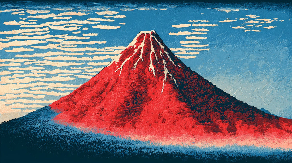 Kızıl Fuji Dağı Ukiyo-e No.1 Yatay Kanvas Tablo