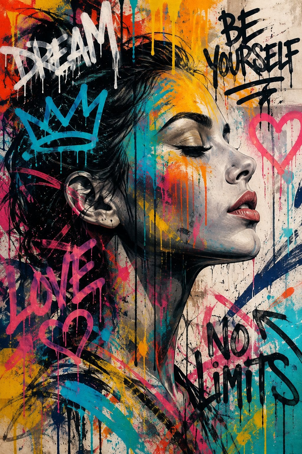 Grafiti Tarzı Kadın Portresi Urban Kanvas Tablo