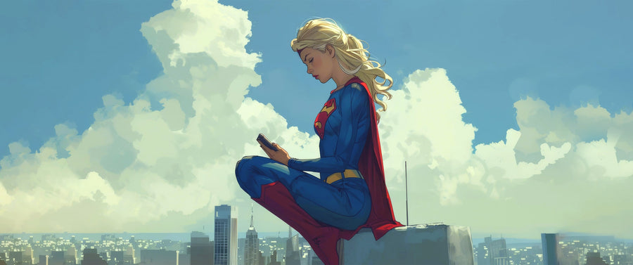 Bulutlar Üzerinde Supergirl Panoramik Kanvas Tablo