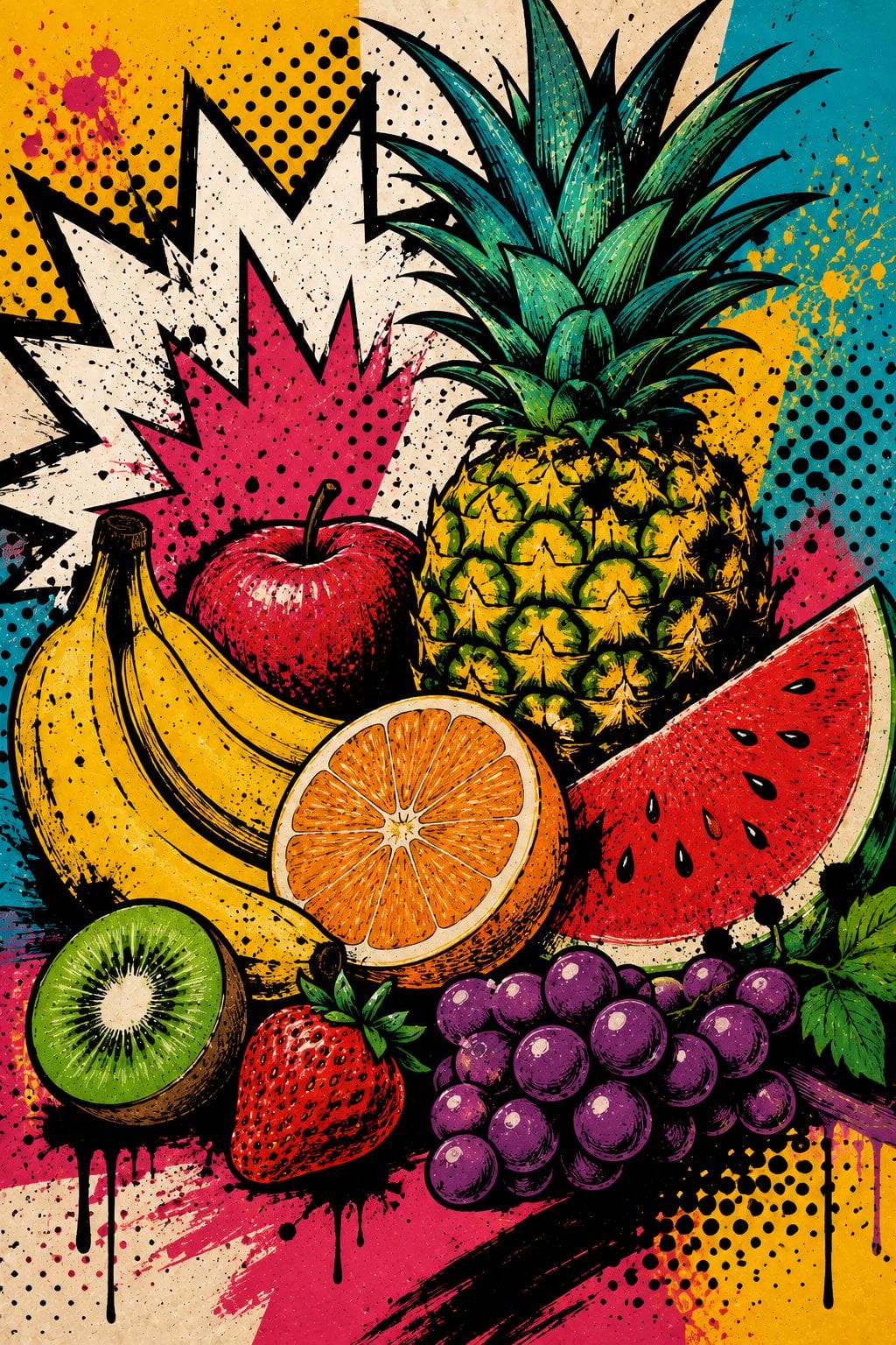 Ananas ve Karpuz Renkli Meyve Pop Art Kanvas Tablo