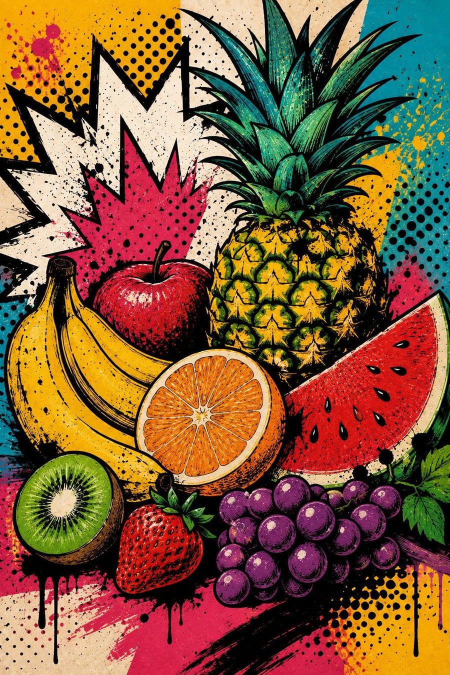 Ananas ve Karpuz Renkli Meyve Pop Art Kanvas Tablo